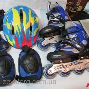 Набор: раздвижные детские ролики Alisher Sport + защита + шлем